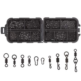 OKVGO 150pcs Matte Black Carp Fishing Swivel Clips Rolling Ring and Quick Change Speed Links Release Snaps Rigs Kit with Tackle Box for Carp Coarse Sea Fishing