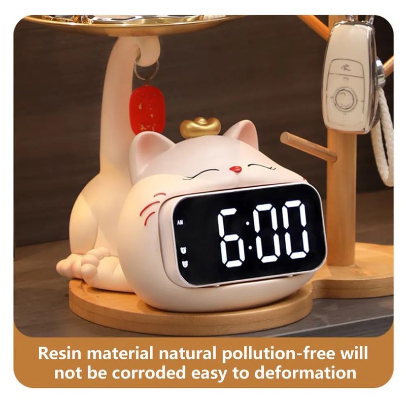 Itigoitie Cute Cat Desktop Clock Decoration,Smart Electronic Digital Mute Clock,Living