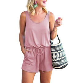 REORIA Womens Casual Summer One Piece Sleeveless Tank Top Playsuits Short Jumpsuit Beach Rompers Blush Pink Small