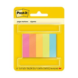 Post-it Marcadores de Página Adhesivos, 1.5 cm x 5 cm, Colores Neón, 5 pads, 50 marcadores por pad