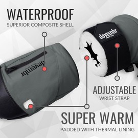 devembr Ski Mittens with Wrist Guards, Warm Snowboard Mittens, Waterproof, Grey, S