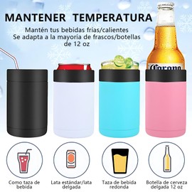 2 Termo para Cerveza de Doble Pared Térmica,12OZ Porta Latas de Cerveza de Acero inoxidable con Destapador para Universal Botellas y Latas 355ml, Mantiene Frías Bebidas por hasta 3 Horas