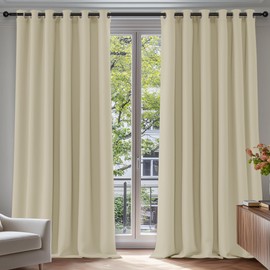Deconovo Deconovo Thermal Insulated Wide Beige Curtains Energy Saving Noise Reducing Eyelet Room Darkening Curtains for Living Room, 90 x 72 Drop Inch, 1 Pair, Beige