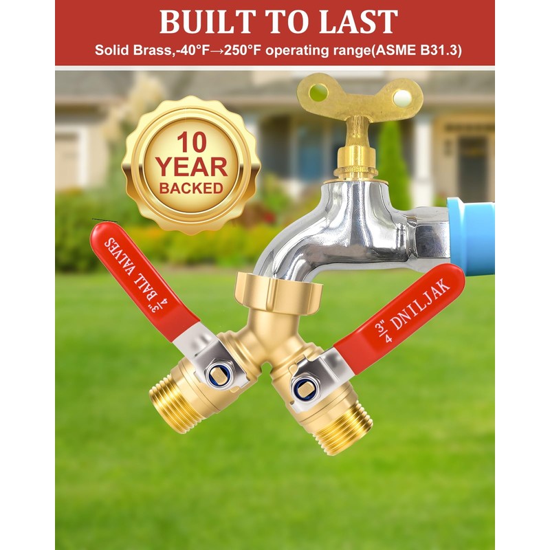 Garden Hose Splitter Way Heavy Duty, Brass Water Hose Splitter
