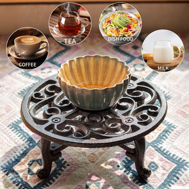 7 Inches Cast Iron Teapot Warmer Dish Cups Trivet,Round-Shaped Design