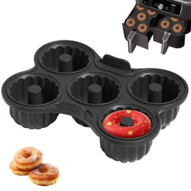 Silikon Donut Backform, 5 Raster, Schwarz, Wiederverwendbare, Antihaft-Pfanne, Kompatibel mit Ninja AF400EU, AF451EU, AF500DE und SL400EU (21 × 16 × 5 cm) (Einheitsgröße)