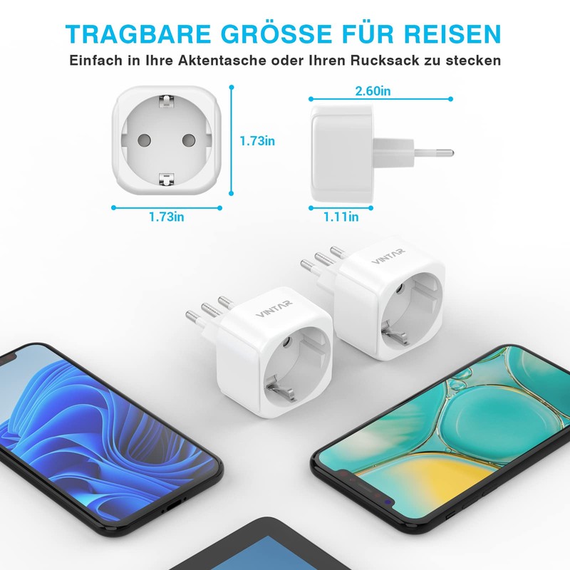 VINTAR 2 PC Adapter Italy Socket, Europe/Germany to Italy Travel