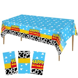 NKM 3 Pcs 86.6 x 51.2in Cartoon Story Party Tablecloths, Blue Sky White Cloud Plastic Table Cover for Cartoon Story Theme Birthday Party Decorations Supplies