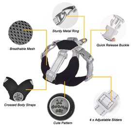 FEimaX Dog Harness for Small Medium Dogs Anti-Pull Reflective Soft Chest Harness with Dog Lead No Pull Dog Harness Adjustable Breathable Puppy Dog Harness