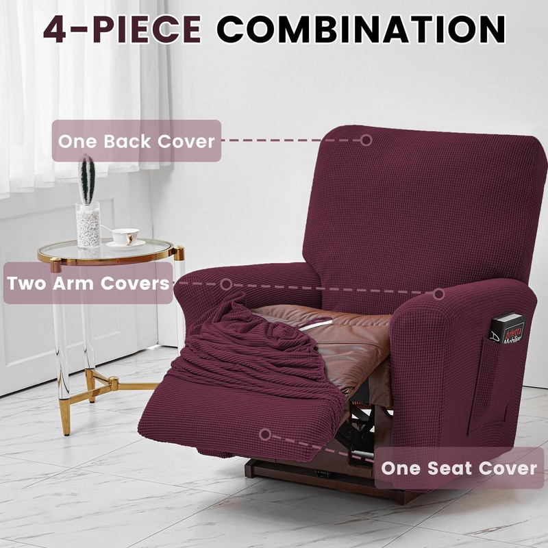 Qubjus Stretch Recliner Cover 4-Pieces, 1 Seat Recliner Chair Covers,