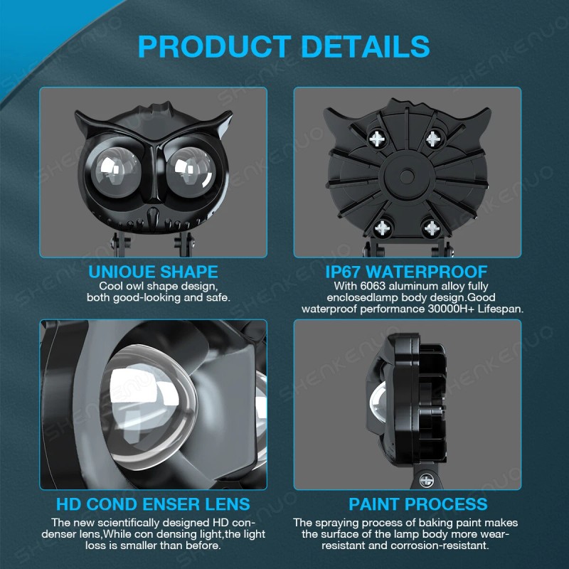 SHENKENUO Led Electric Motobike Scooter Light Ultra Bright Waterproof Headlight