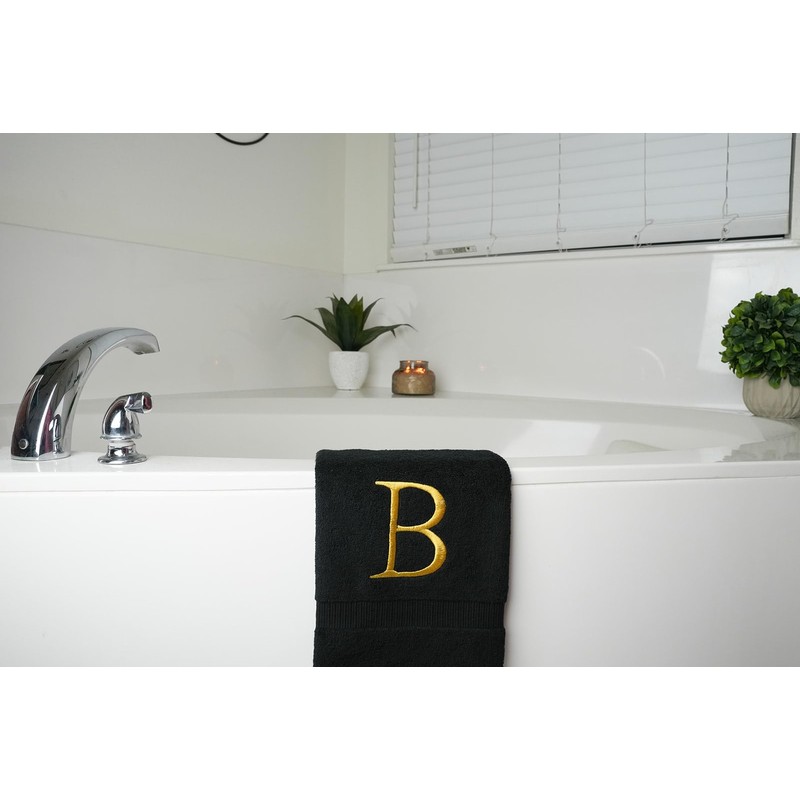 Decorvo Black and Gold Bathroom Hand Towel - Monogrammed Luxury