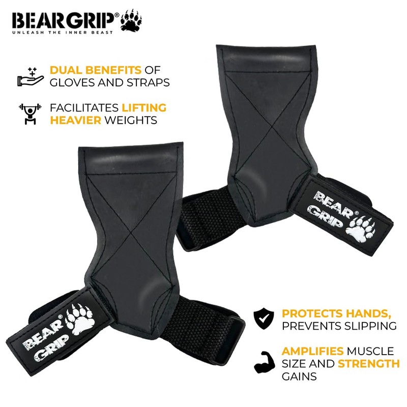 BEAR GRIP Multi Grip Straps/Hooks, Premium Heavy duty weight lifting
