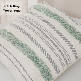 MissOwl Set of 2 Boho Tufted Throw Pillow Covers Modern Farmhouse Garden Decorative Pillowcase Cushion Cover for Couch Sofa Bed Living Room 18x18 Green