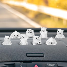 Cute Polar Bear Car Decor, 8 Pcs Car Interior Decorations Accessories for Car Rearview Mirror and Dashboard, Funny Car Ornament Gifts, Mini Polar Bear Car Dashboard Decorations