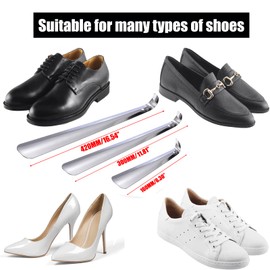 iPstyle Metal Shoe Horn, Long Handled Stainless Steel Slip-on Shoes Helper 6.3/11.81/16.54 inches Shoehorn for Men, Women Seniors and Kids