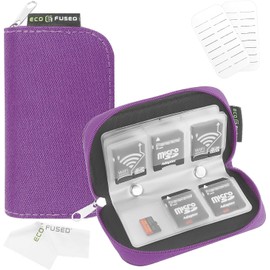 Eco-Fused Estuche para Tarjetas de Memoria Cabe hasta 22x SD, SDHC, Micro SD, Mini SD y 4X CF - Soporte con 22 Ranuras (Morado)