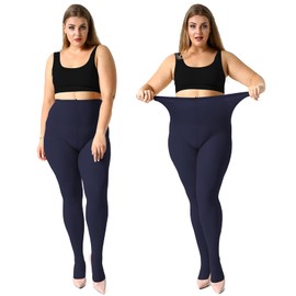 MANZI Women's Navy Blue Tights Plus Size 2 Pairs Control Top Basic Pantyhose XXXL