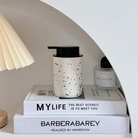 SEICASAYA Ceramic Foaming Hand Soap Dispenser, 250ml Capacity, Modern Farmhouse Style for Bathroom and Kitchen (White & Speckles)