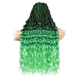 24 Inch Deep Wave Goddess Faux Locs Crochet Hair for Women 8 Packs Pre Looped Ombre Synthetic Hair, 6 inch Soft Goddess Locs Braids Top Part and 18 inch Long Wavy Curly Ends （24 Inch T1B/Green）