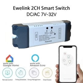 EweLink 2CH 7-32V WiFi RF Wireless Switching Relay,Point/Self-Locking Interlock Mode,App Smart Remote Control for Smart Home, Access Control, Garage Door,Compatible with Alexa Google Home