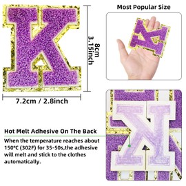 Jongdari Iron on Letters for Clothing, Glitter Varsity Chenille Letter Patch Alphabet Sewing Appliques with Ironed Adhesive - 8pcs Purple M