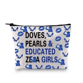 Doves Pearls Sorority Gift Blue N White Makeup Bag Sorority Cosmetic Bag Case (DOVES PEARLS)