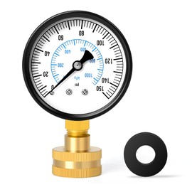 ERGAOBOY 10 Bar (0-1000 Kpa) Water Pressure Gauge, 2.5 Inch Dial, 304 Stainless Steel Case for 3/4 Inch BSP Domestic Water Pressure Testing