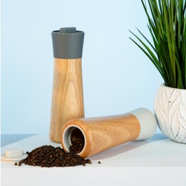 BergHOFF Balance 2Pc Rubberwood Grinder 8.25" x 2.75", Refillable, Adjustable Ceramic Fine/Coarse Grinding, Nylon Top, Knob Handle, For Salt & Pepper, Spices