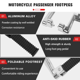 CHIFUN Motorcycle Footpeg Foldable Rear Passenger Foot Pegs Replacement for Indian Chief Vintage Dark Horse Chieftain Classic Roadmaster 2015-2018 Non-slip Foot Rest with Mount Bracket Accessories