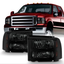 AKKON - For Black Smoke 05-07 Ford F-Series Superduty 05 Excursion Headlight Front Lamps Direct Replacement