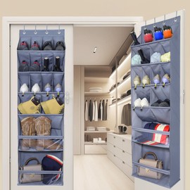 Yteseery Over The Door Shoe Organizer, Hanging Shoe Rack with Extra Large Deep 16 Pockets, Wall Shoe Storage for Closet and Narrow Door, Hanging Shoe Organizer, RV Storage and Organization, Grey