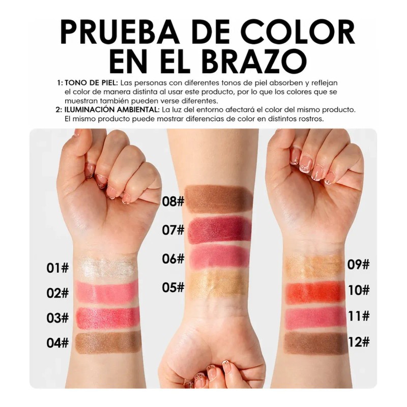 Rubor En Barra 3 En 1 Contorno Iluminador Waterproof 7g