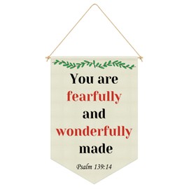 Christian Wall Banner Bible Verse Wall Hanging Christian Religious Gift Positive Affirmations Decor Hanging Pennant Flag Banner for Kids Bedroom Nursery Playroom Classroom Linen Cotton Flag