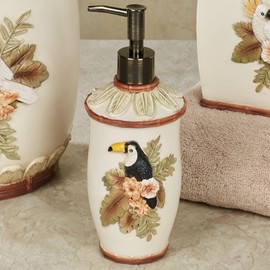 Garden Tropics Cockatoo and Toucan Tropical Bird Bathroom Refillable Lotion Soap Dispenser