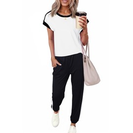 Dokotoo Lounge Sets For Women Two Piece Outfits Sweatsuit Colorblock Comfy Loungewear Jogger Shirt Spring Clothes Sweatpants Tracksuit Travel Clothing