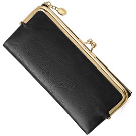 BAYITIONE Vintage Wallets for Women Large Bifold Kiss Lock Wallet for Women Leather Zip Clutch Coin Purse