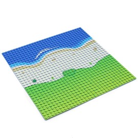 Feleph Classic Plate Straight Blue Building Plate x 4, Sea Theme Building Plates for Any Collection, Large Base Plate 32 x 32 with Beach, Compatible with All Brands