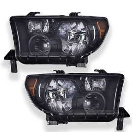 PIT66 Headlights Assembly, Compatible with 2007-2013 Toyota Tundra/08-17 Toyota Sequoia Passenger Side Headlamps Assembly Left & Right Smoke Lens Black Housing Amber Reflector