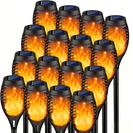 16Pack Solar Torch Lights, Solar Lights Outdoor Waterproof, Flickering Flame Garden Lights Solar Powered, Outdoor Solar Lights for Yard, LED Tiki Torches for Outside Pathway Yard Garden Décor