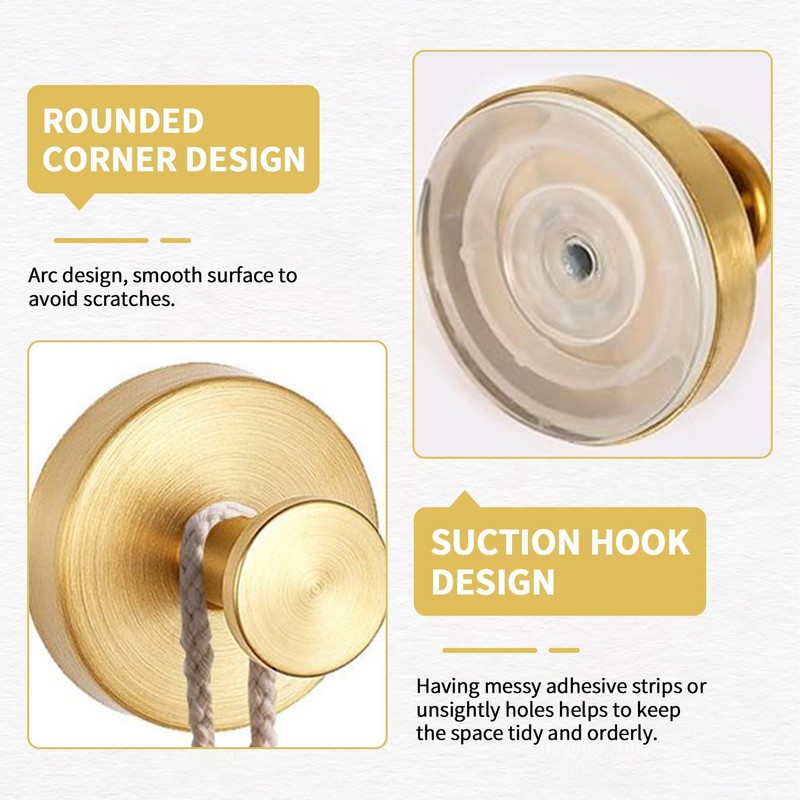 2Pcs Suction Hooks for Bathroom,Shower Towel Gold Hook Cup,Duty Vacuum
