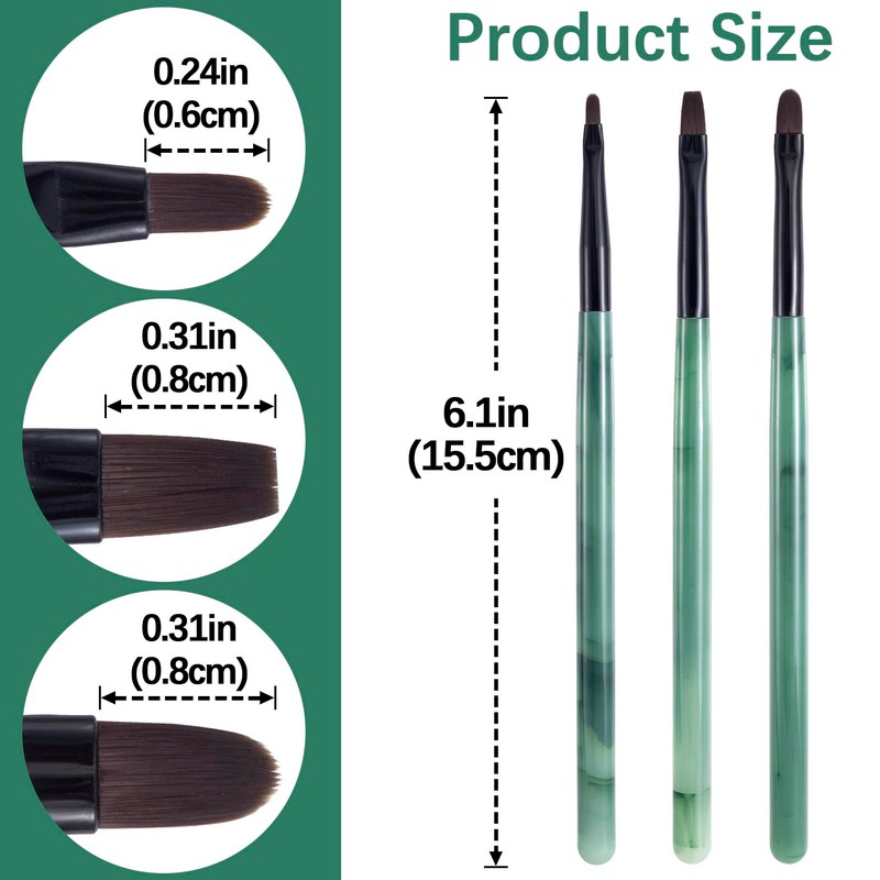 HINZIC 3PCS Nail Clean Up Brushes, Green Nail Art Polish