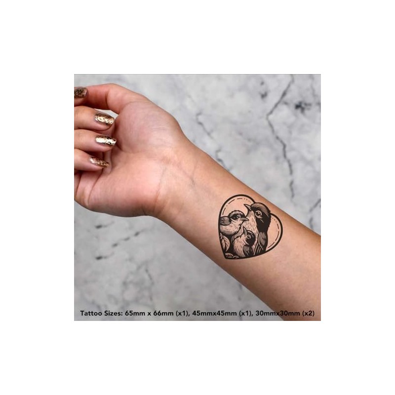 4 x 'Parent & Baby Birds' Temporary Tattoos - Water