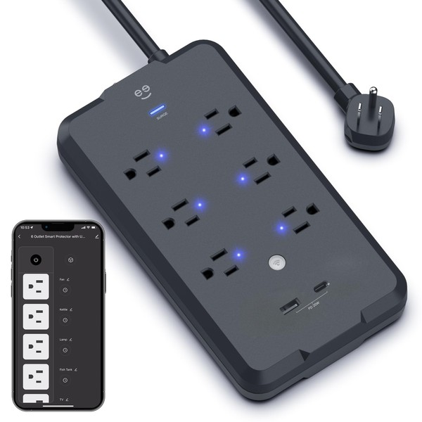 Geeni Smart Plug Power Strip, 6 Outlets and 2 USB