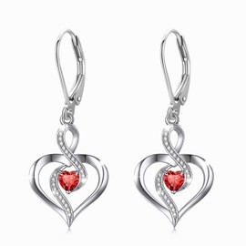 Twoowl Birthstone Leverback Earrings 925 Sterling Silver Infinity Heart Dangle Drop Earrings Birthstone Jewelry Birthday Gifts for Women Mom