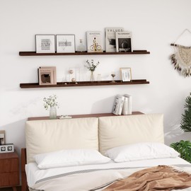 FLYJOE Picture Ledge Shelf 72 Inch | Solid Ash Wood Picture Shelf Set of 2 | Natural Wood Floating Shelves with Lip | 72 Inches Long Picture Shelf for Wall with Ledge | Photo Ledge Shelves - Natural