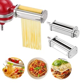 Pasta Roller Cutter Attachment, Stainless Steel Pasta Sheet Roller Spaghetti Noodle Pressing Accessories Pasta Maker Machine Parts for KitchenAid Stand Mixer (Fettuccine-6.3mm)