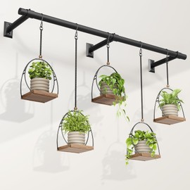 Mogaath Hanging Planters for Indoor Plants, 80 Inch Heavy Duty Plant Hanger Indoor, 1 Inch Diameter Metal Rod, Hanging Plant Holder for Window Wall, Matte Black , Square Flange Base, Pot Not Included
