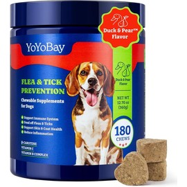 Flea and Tick Prevention for Dogs Chewable - 180 Soft Chews, Three Flavors- Duck & Pear, Salmon & Blueberry, Turkey & Pumpkin - YoYoBay Dog Flea and Tick Treatment Chewable, Natural Defense - Dog Immune Support Supplement - Specification: Duck & Pear