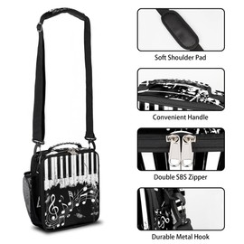 Piano Lunch Bags for Girls Insulated Lunch Boxes Rectangular Waterproof Lunch Tote Bag with Adjustable Shoulder Strap Portable Music Notes Picnic Bag for School Work Outdoor Gifts